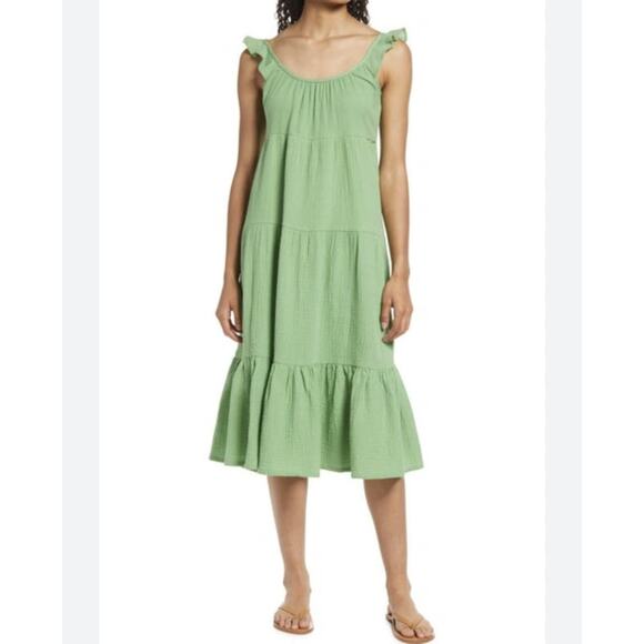 Marine Layer Jude Flutter Sleeve Dress Womens Medium Casual Flowy Green Jade - Picture 1 of 11